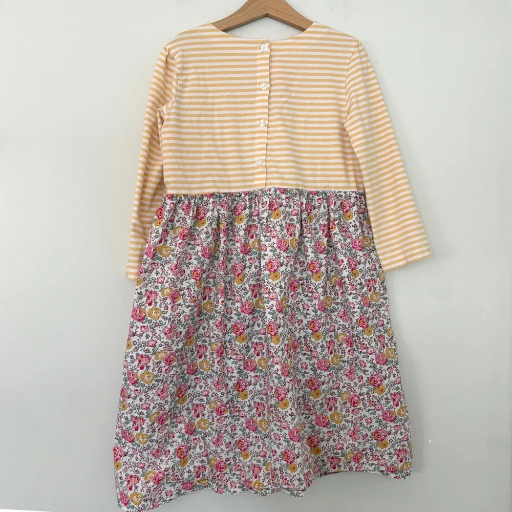 BISBY‎ Kids Girls Rosie Yellow Stripe Floral Dress Sz 12 Button Back Long Sleeve